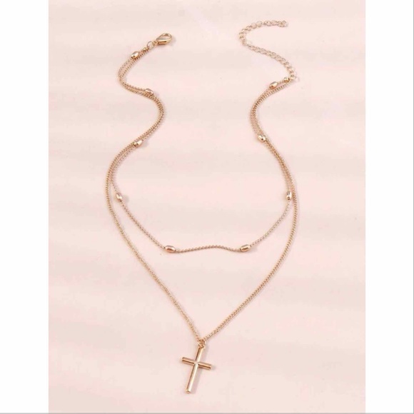 CROSS CHARM LAYERED NECKLACE - GOLD - Picture 2 of 4